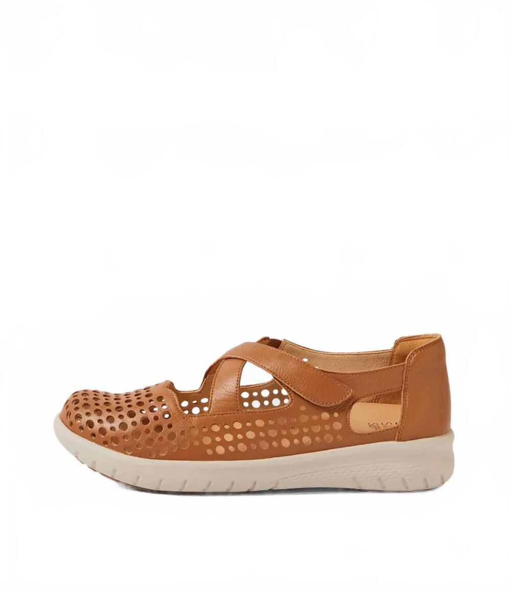 NEW ZIERA women's sachet xf flat shoes in dark tan leather